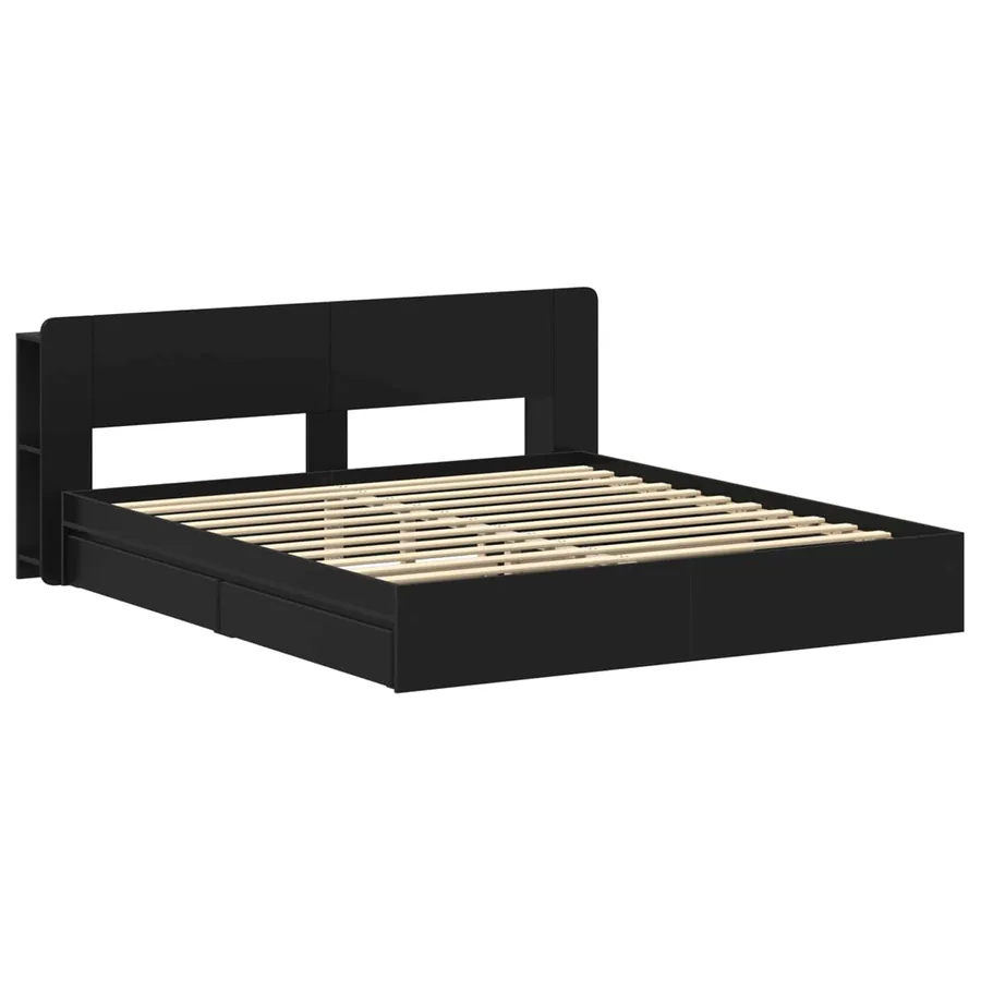 Cadre de lit avec rangement Noir 200 x 200 cm Bois d'ingénierie - 3