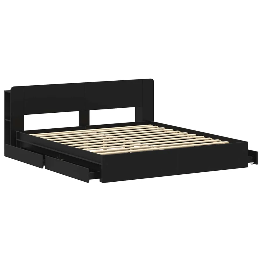 Cadre de lit avec rangement Noir 200 x 200 cm Bois d'ingénierie - 4