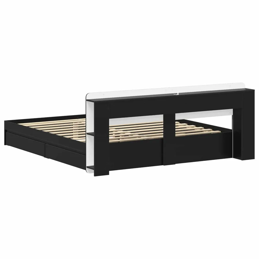 Cadre de lit avec rangement Noir 200 x 200 cm Bois d'ingénierie - 6