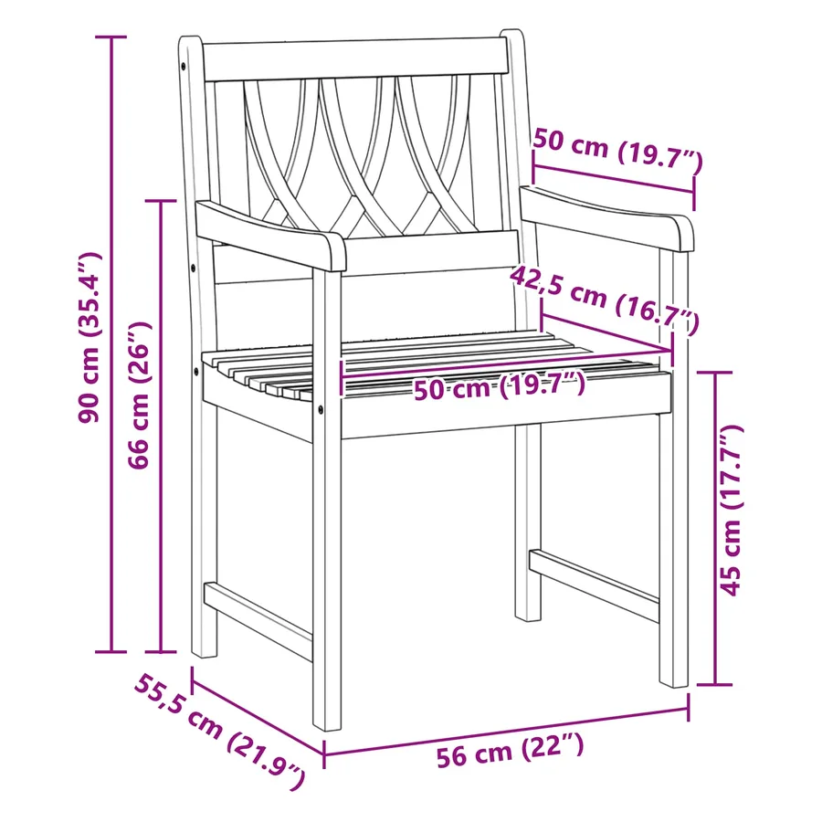 Chaises de jardin 4 pcs Naturel Bois d'Acacia Massif - 8
