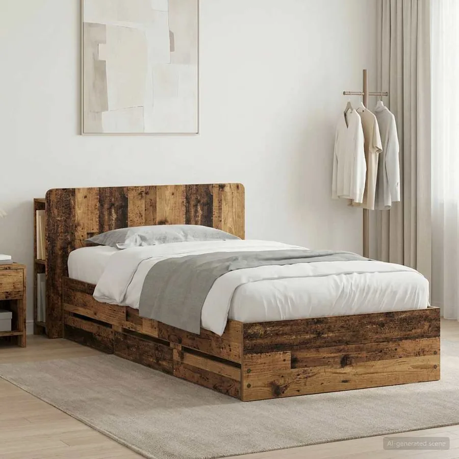Cadre de lit avec rangement Bois ancien 80 x 200 cm