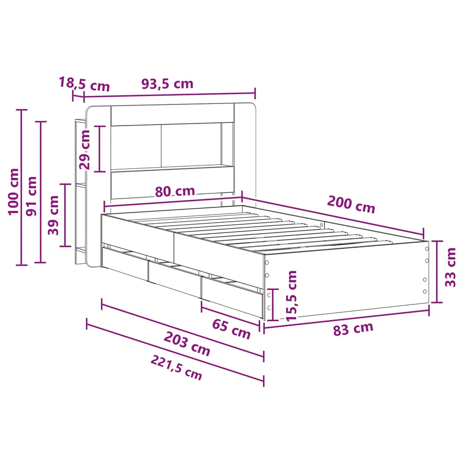 Cadre de lit avec rangement Chêne Sonoma 80 x 200 cm - 8