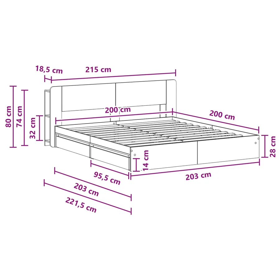 Cadre de lit avec rangement Sonoma gris 200 x 200 cm - 8