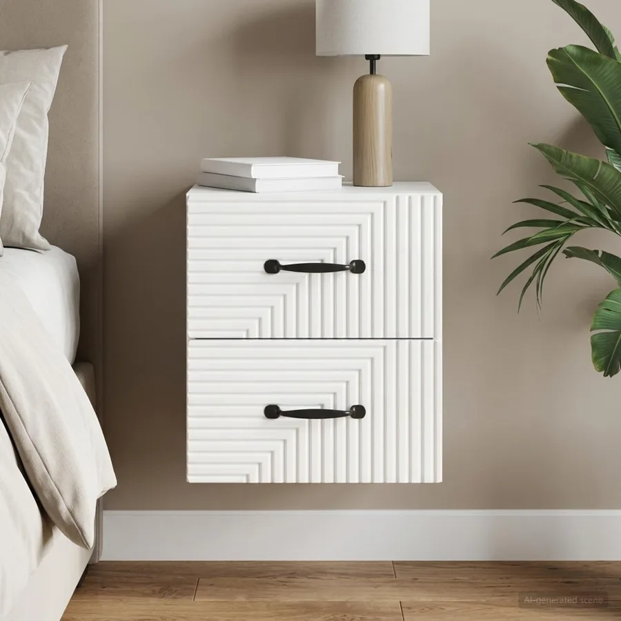 Cabinet de chevet mural Blanc brillant 34,5 x 33 x 40 cm