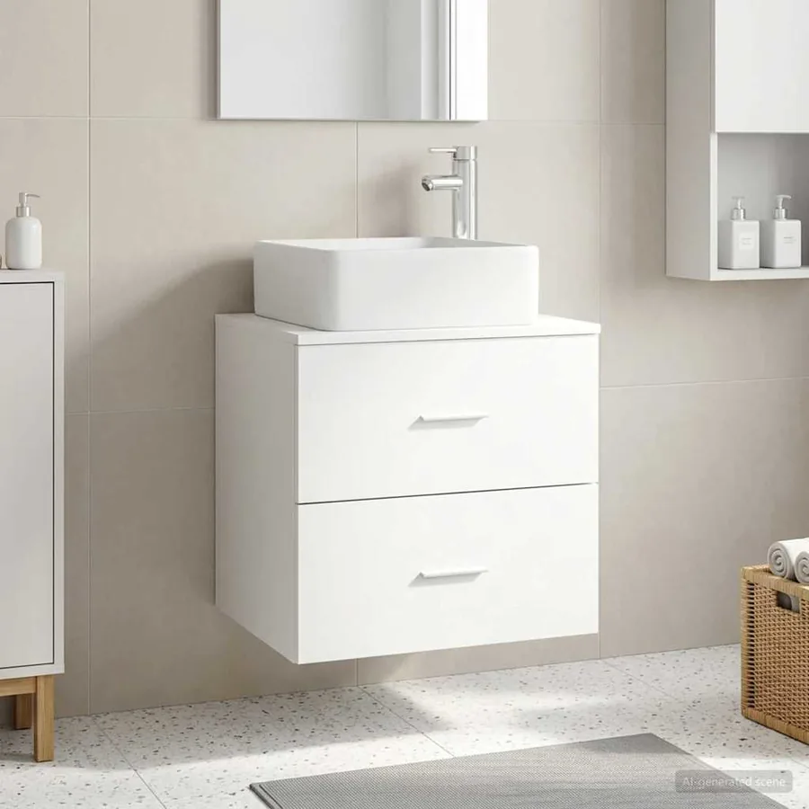 Vanité de lavabo mural Blanc 53 x 34,5 x 63 cm
