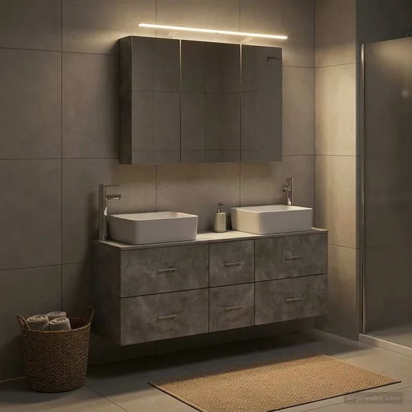 Ensemble de mobilier de salle de bain 4 pcs Gris béton