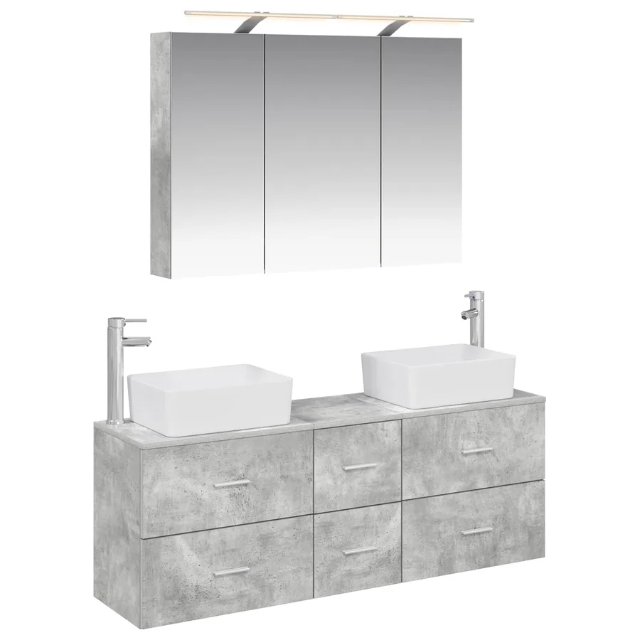 Ensemble de mobilier de salle de bain 4 pcs Gris béton - 2