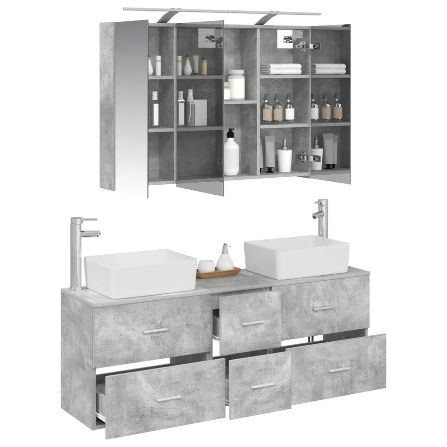 Ensemble de mobilier de salle de bain 4 pcs Gris béton - 3