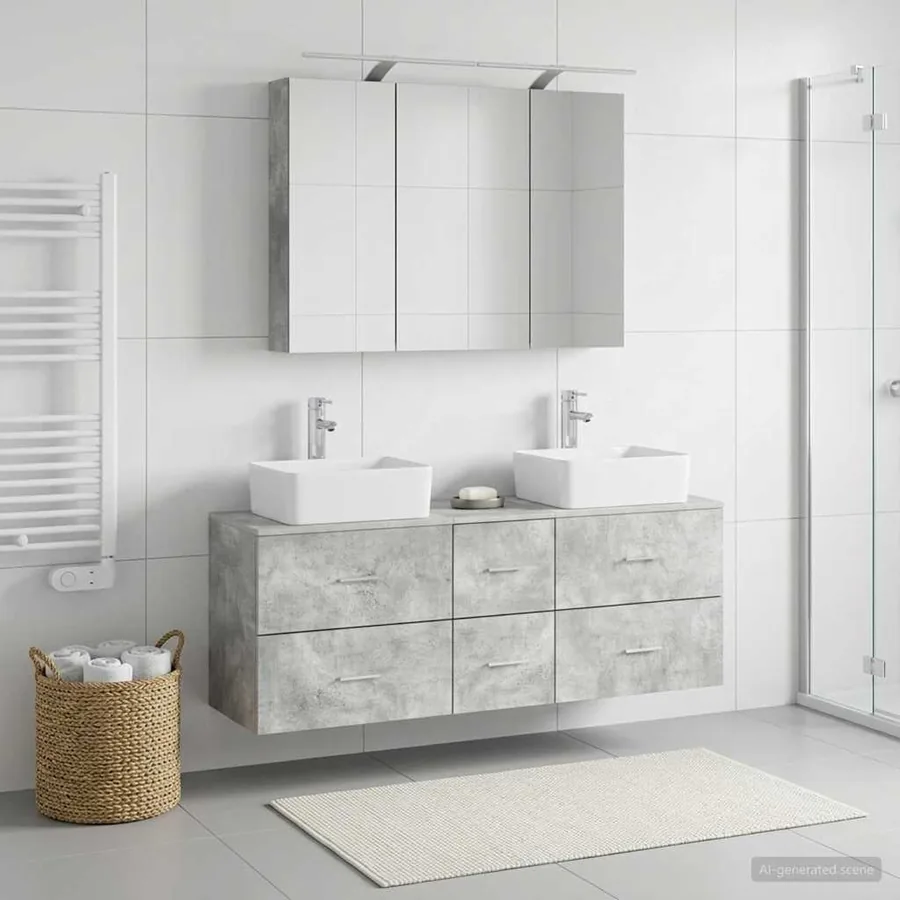 Ensemble de mobilier de salle de bain 4 pcs Gris béton - 4