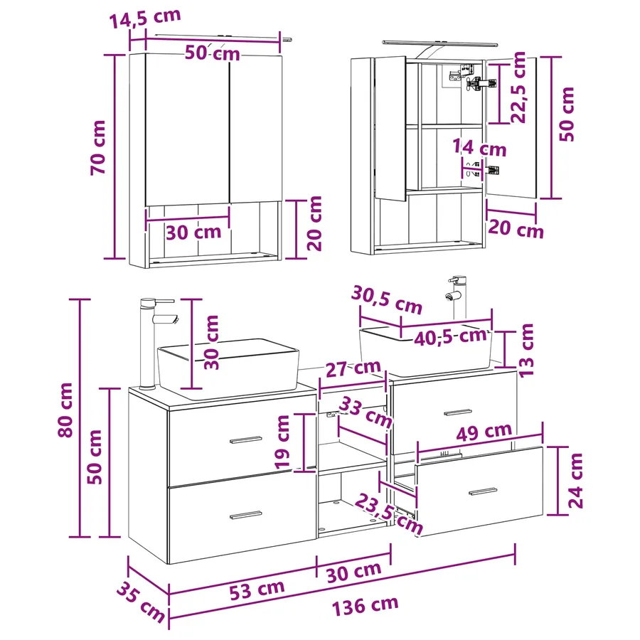 Ensemble de mobilier de salle de bain 5 pcs Blanc - 15