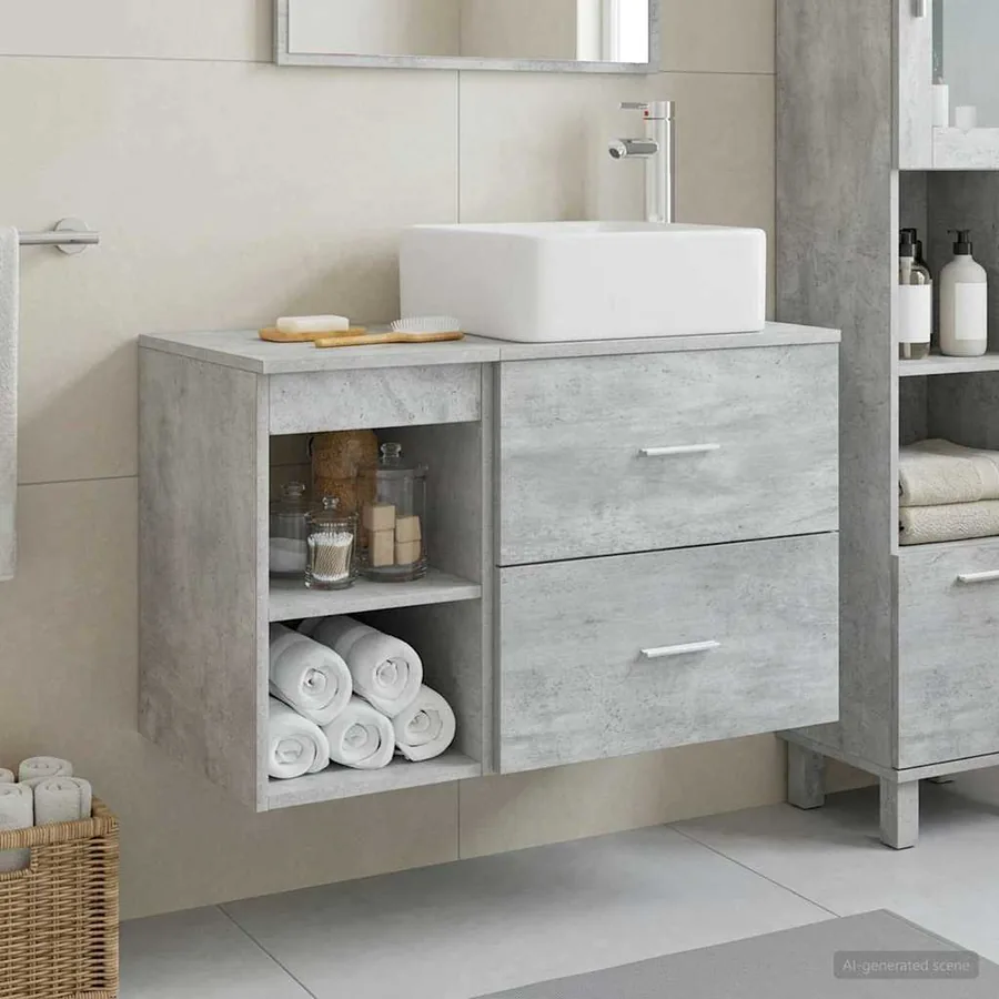 Ensemble de mobilier de salle de bain 2 pcs Gris béton