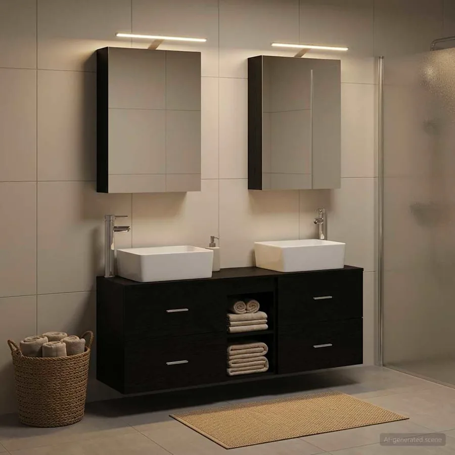 Ensemble de mobilier de salle de bain 5 pcs Chêne noir