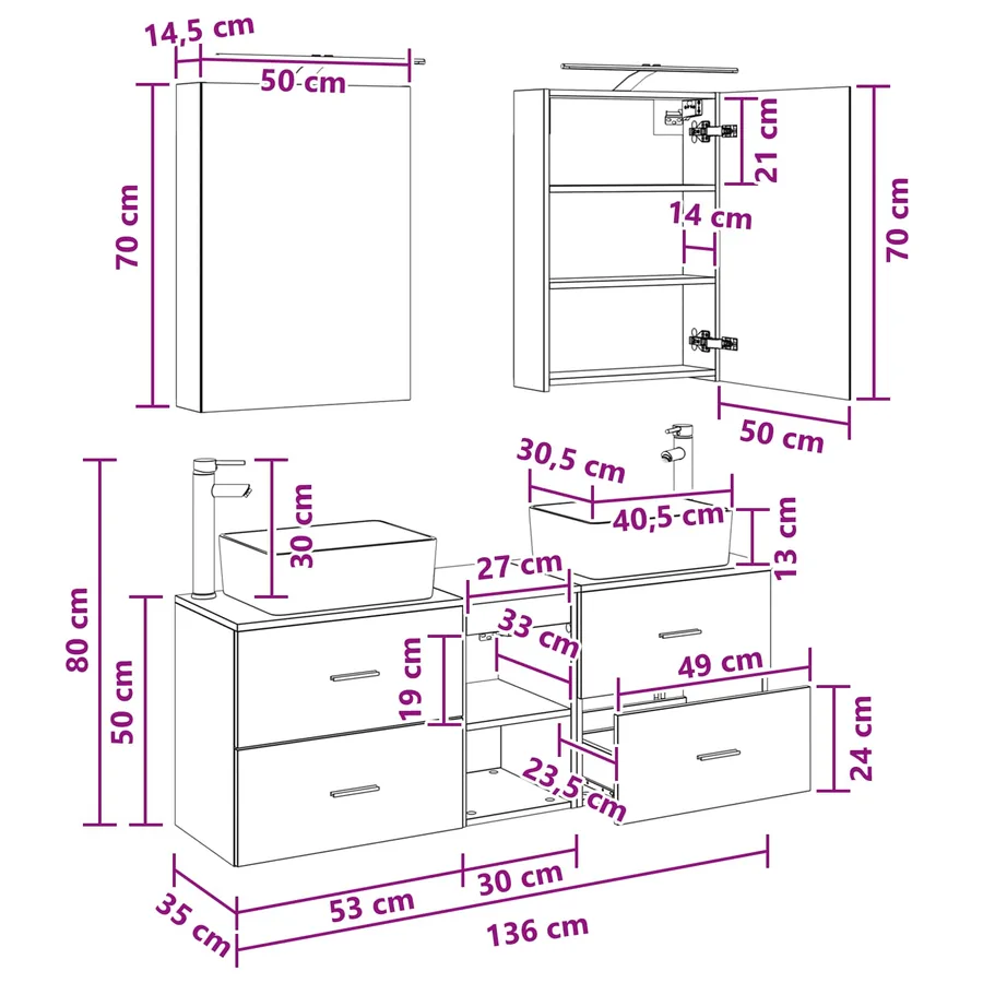 Ensemble de mobilier de salle de bain 5 pcs Chêne noir - 14