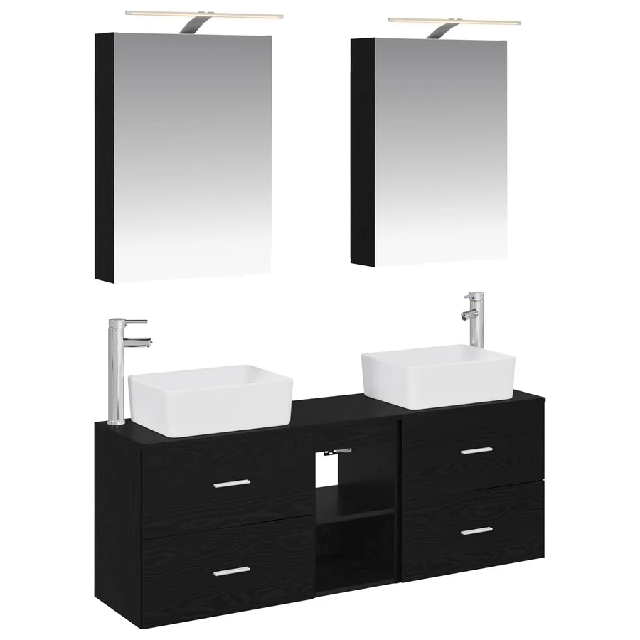 Ensemble de mobilier de salle de bain 5 pcs Chêne noir - 2