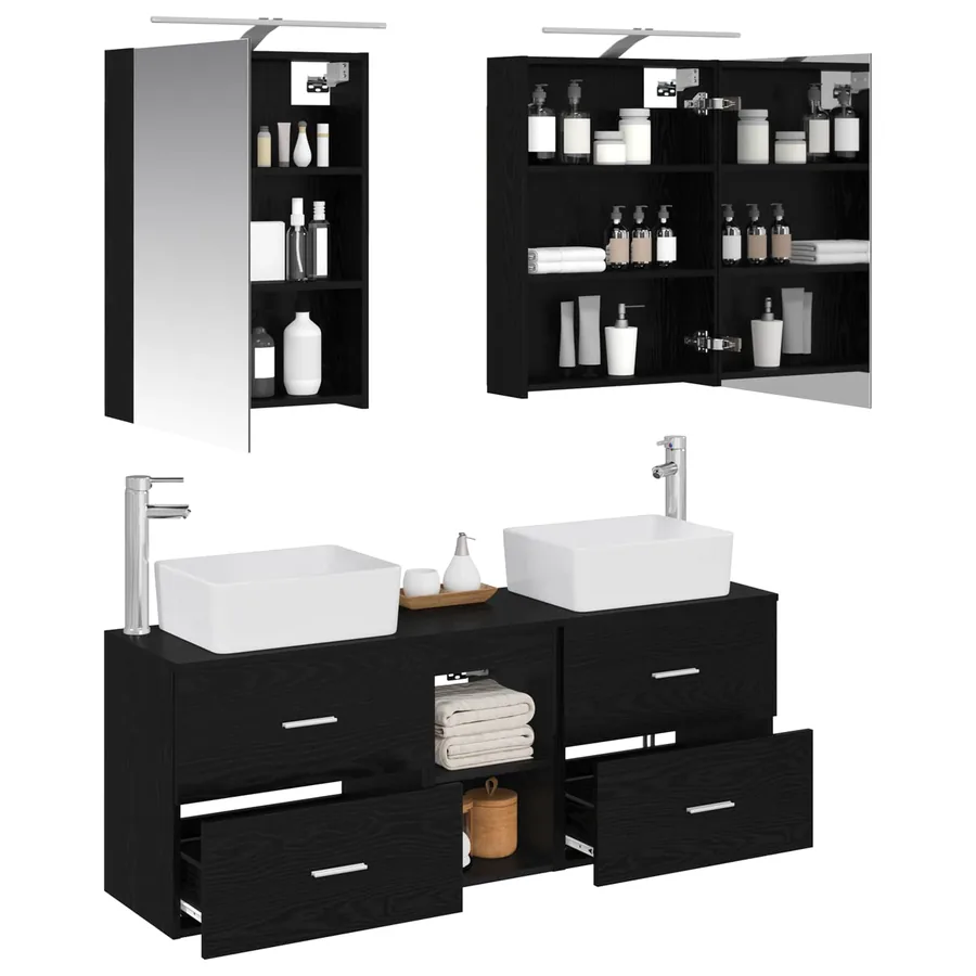 Ensemble de mobilier de salle de bain 5 pcs Chêne noir - 3