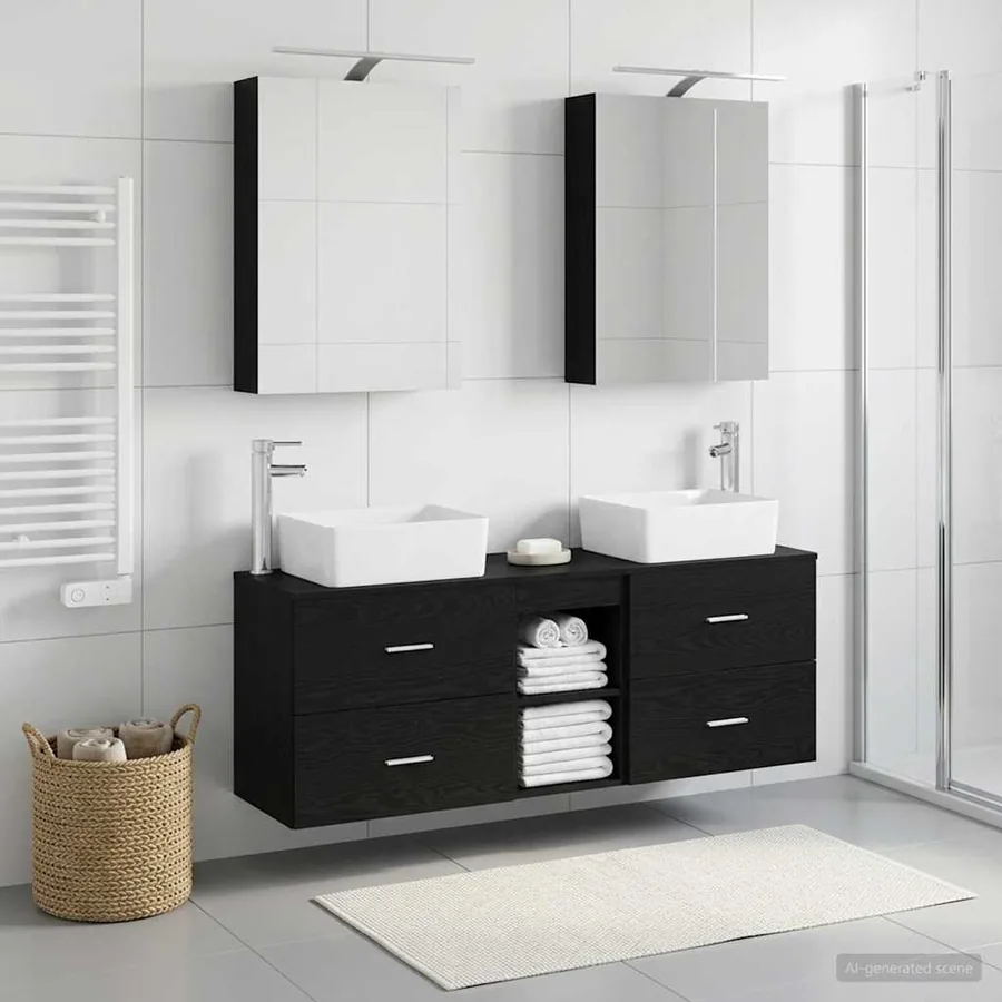 Ensemble de mobilier de salle de bain 5 pcs Chêne noir - 4