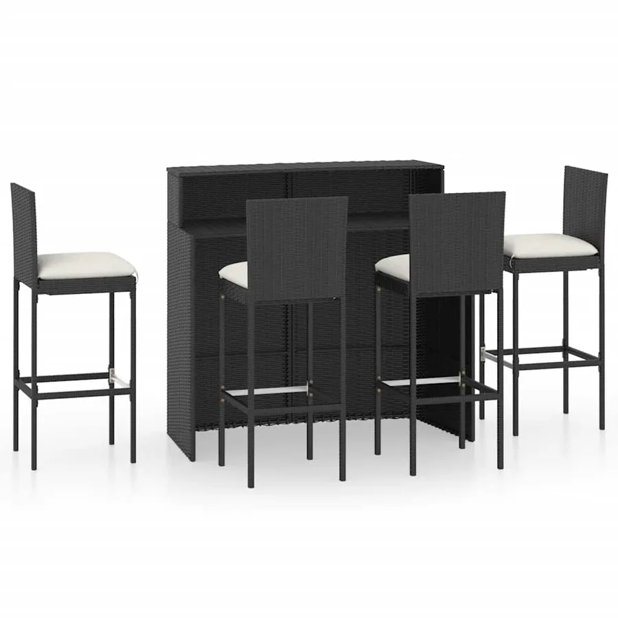 Ensemble de bar de jardin avec coussins 5 pcs Noir - 2