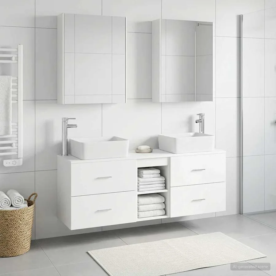 Ensemble de mobilier de salle de bain 5 pcs Blanc - 4