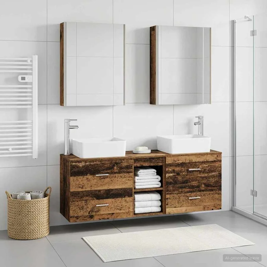 Ensemble de mobilier de salle de bain 5 pcs Bois ancien