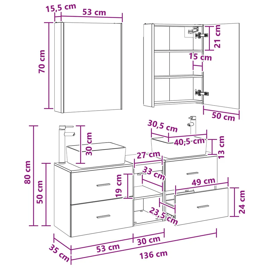 Ensemble de mobilier de salle de bain 5 pcs Bois ancien - 14