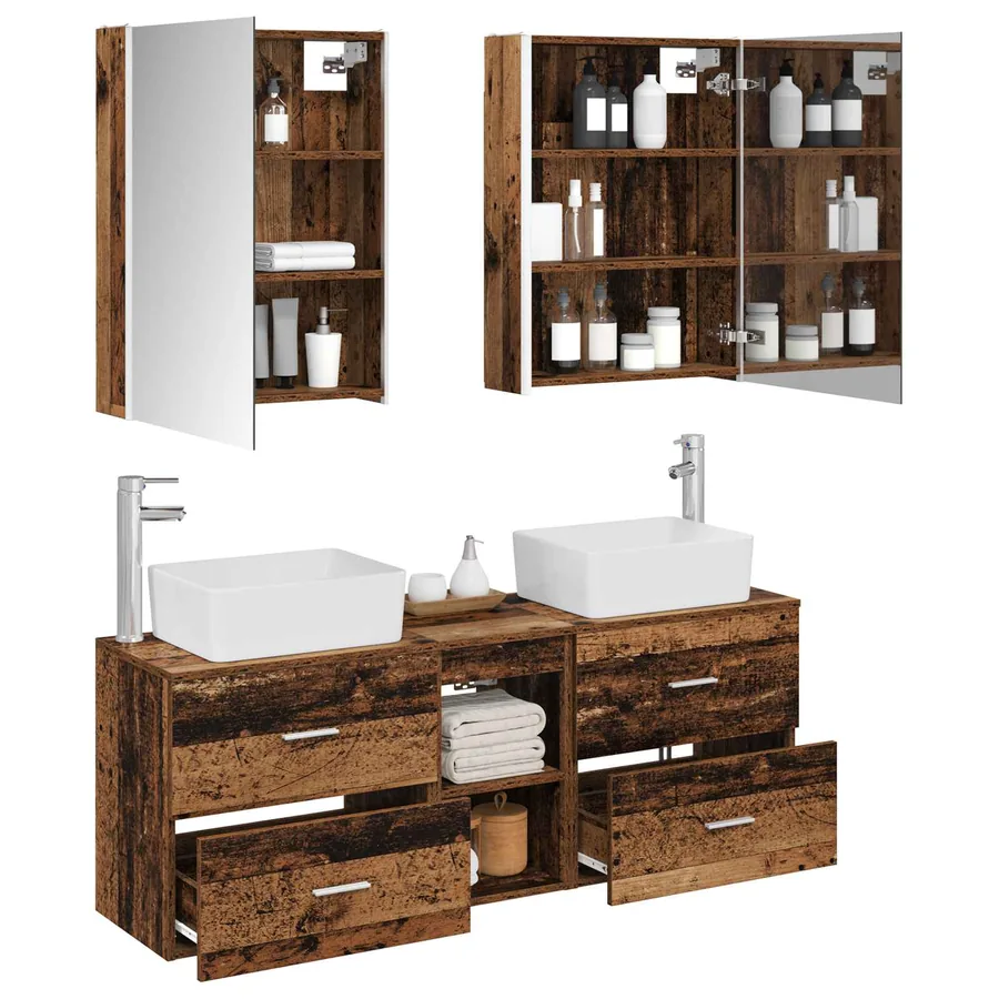Ensemble de mobilier de salle de bain 5 pcs Bois ancien - 3