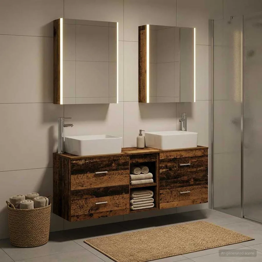 Ensemble de mobilier de salle de bain 5 pcs Bois ancien - 4