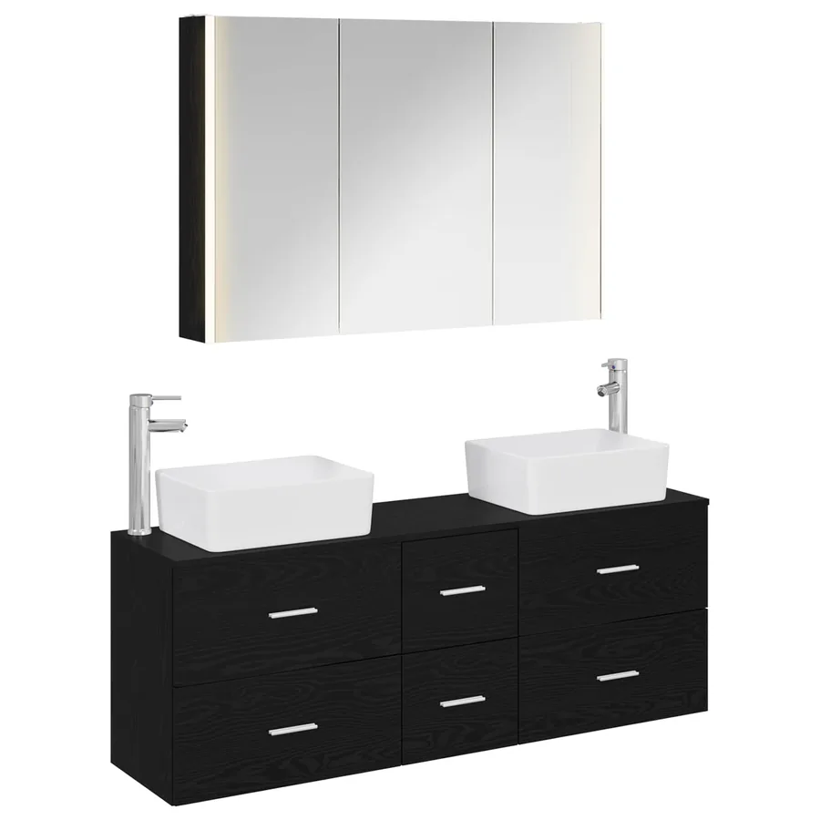 Ensemble de mobilier de salle de bain 4 pcs Chêne noir - 2