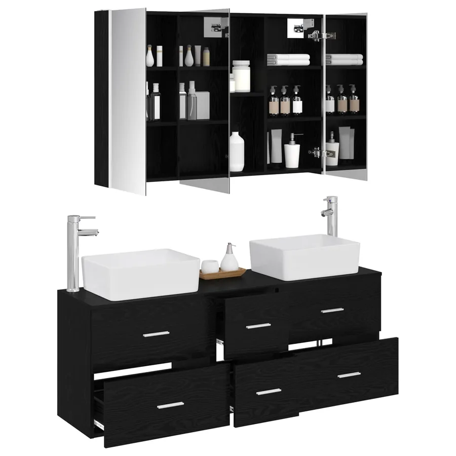 Ensemble de mobilier de salle de bain 4 pcs Chêne noir - 3