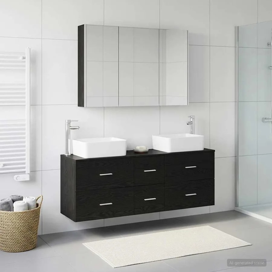 Ensemble de mobilier de salle de bain 4 pcs Chêne noir - 4