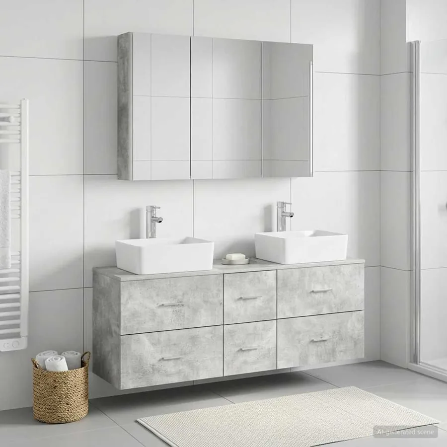 Ensemble de mobilier de salle de bain 4 pcs Gris béton
