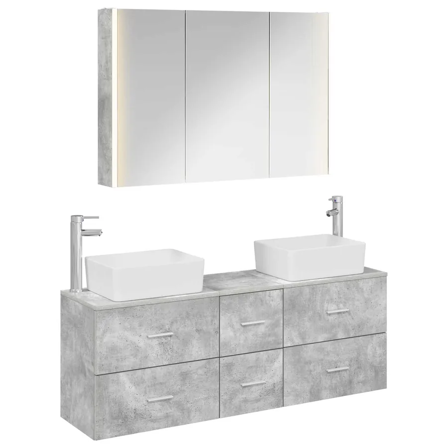 Ensemble de mobilier de salle de bain 4 pcs Gris béton - 2