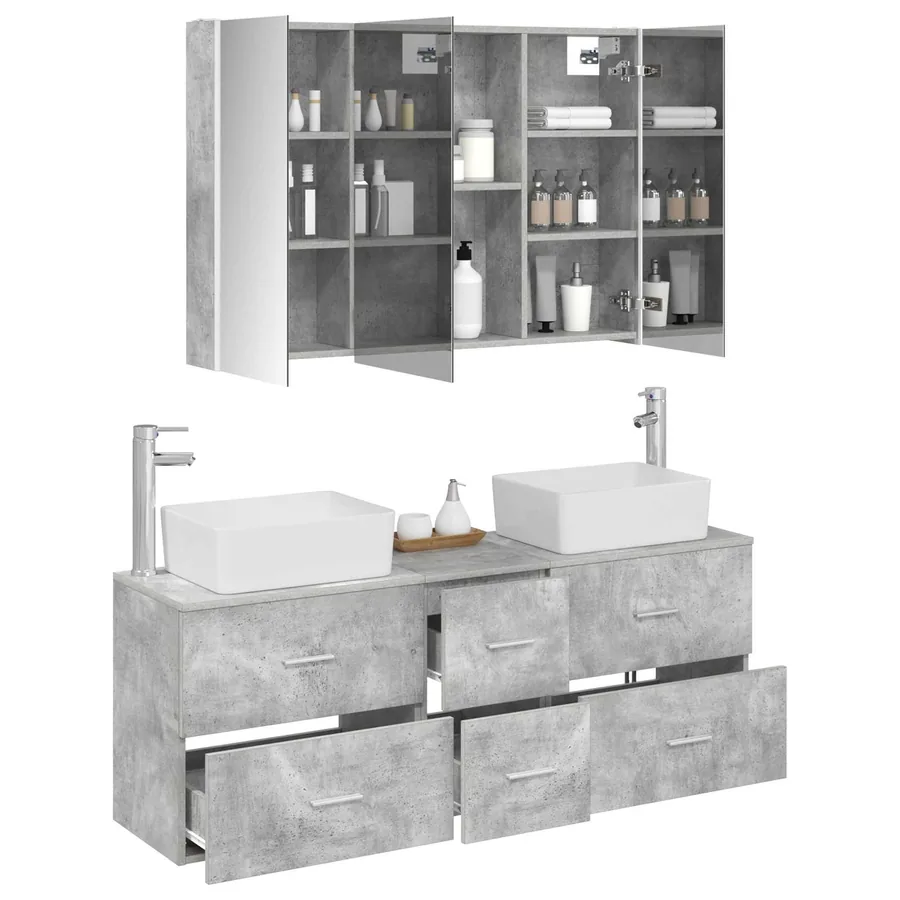 Ensemble de mobilier de salle de bain 4 pcs Gris béton - 3