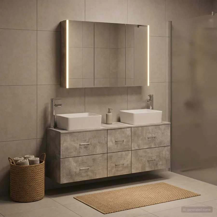 Ensemble de mobilier de salle de bain 4 pcs Gris béton - 4
