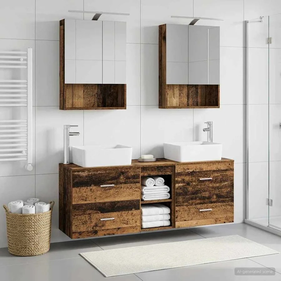 Ensemble de mobilier de salle de bain 5 pcs Bois ancien