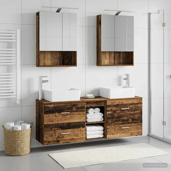 Ensemble de mobilier de salle de bain 5 pcs Bois ancien