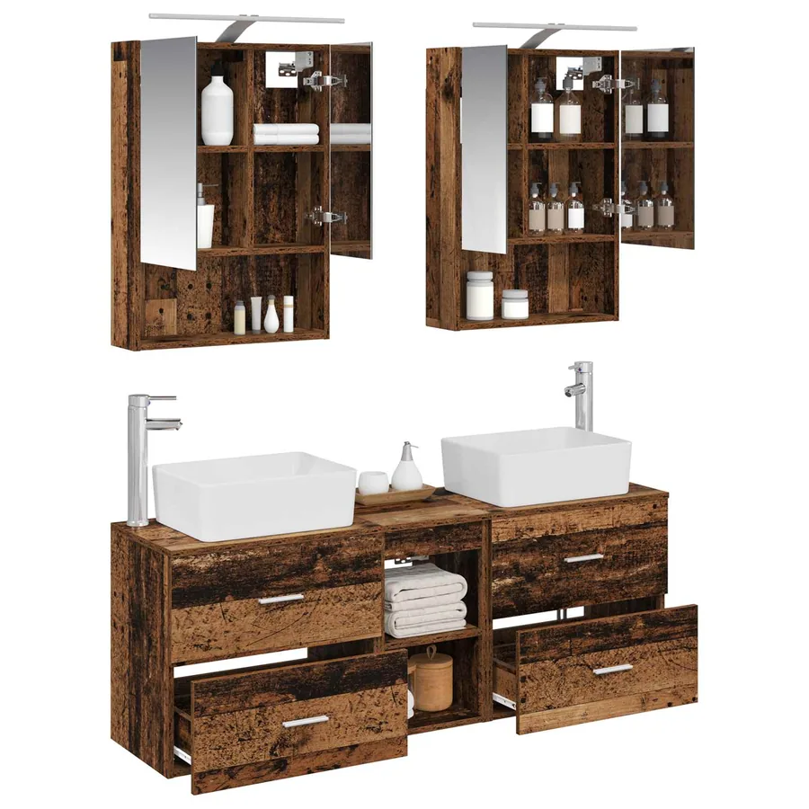 Ensemble de mobilier de salle de bain 5 pcs Bois ancien - 3