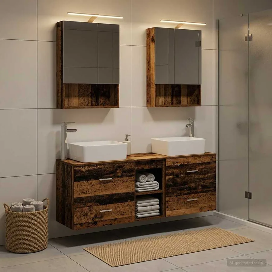 Ensemble de mobilier de salle de bain 5 pcs Bois ancien - 4