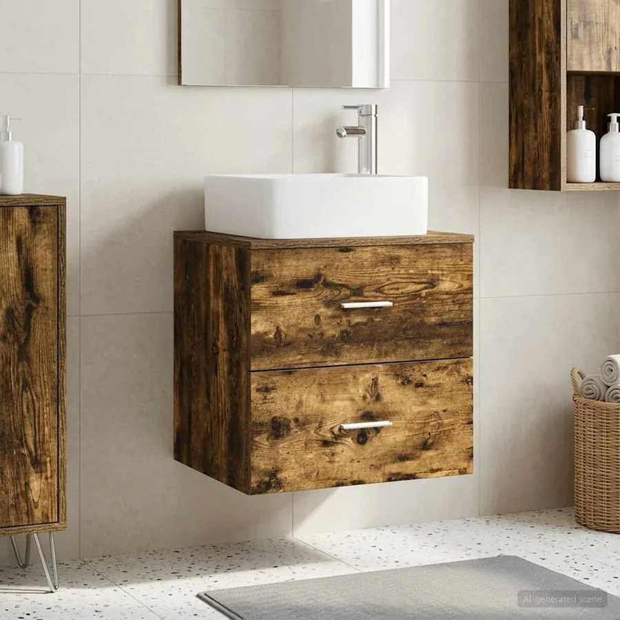 Vanité de lavabo mural Chêne fumé 53 x 34,5 x 63 cm