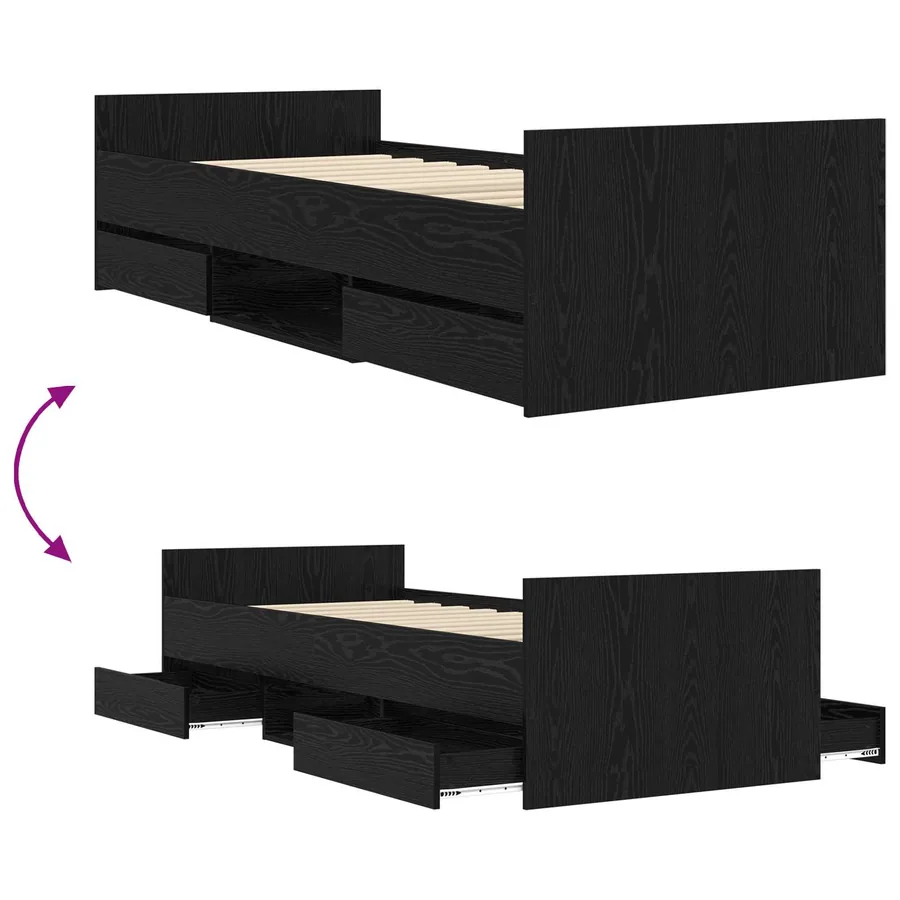 Cadre de lit avec rangement Chêne noir 80 x 200 cm - 7