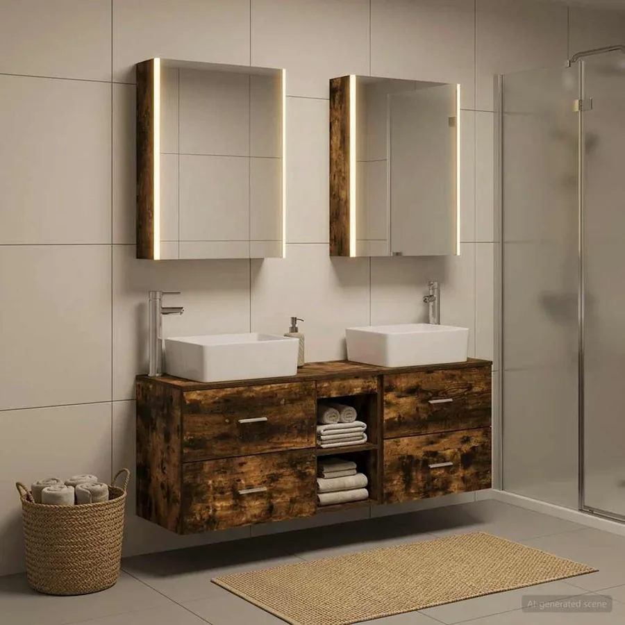 Ensemble de mobilier de salle de bain 5 pcs Chêne fumé