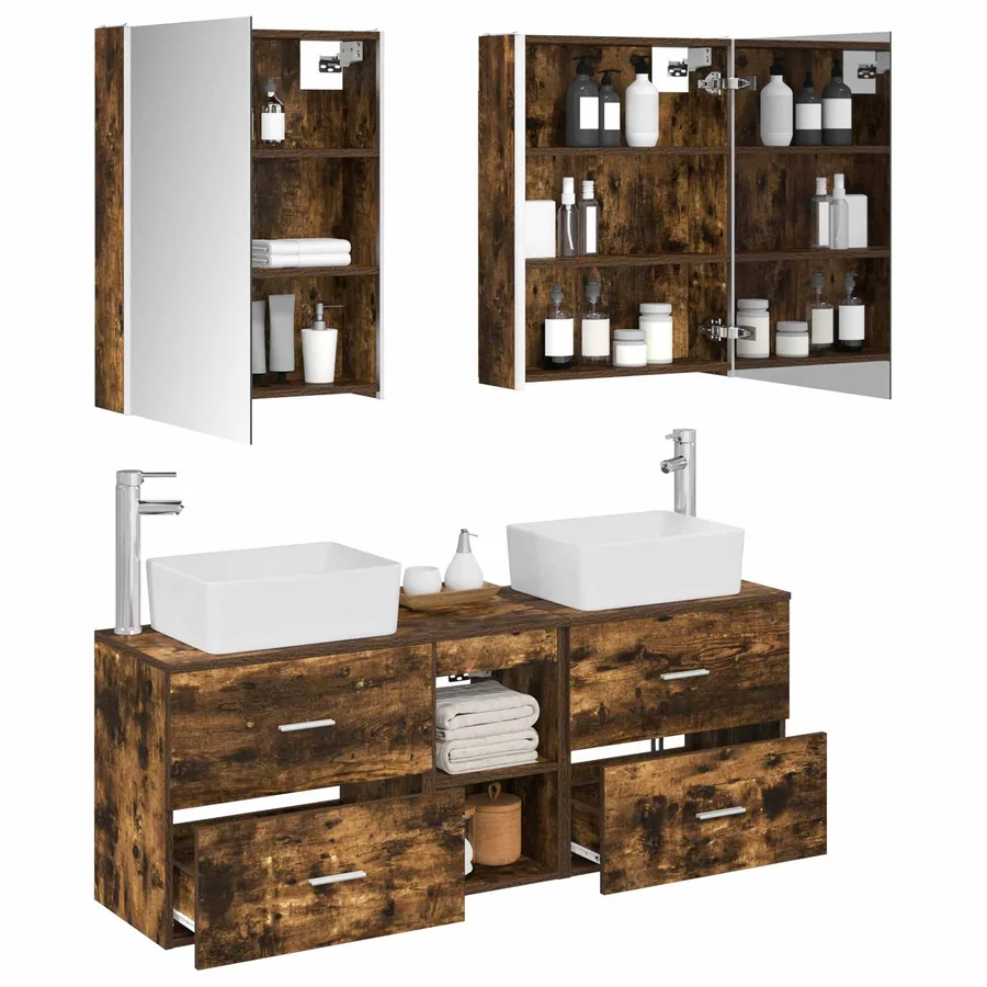 Ensemble de mobilier de salle de bain 5 pcs Chêne fumé - 3