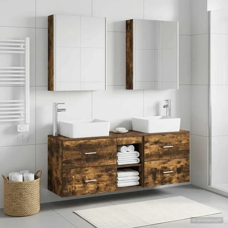 Ensemble de mobilier de salle de bain 5 pcs Chêne fumé - 4