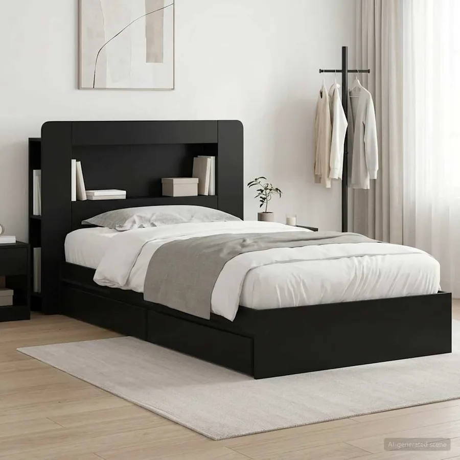 Cadre de lit avec rangement Noir 90 x 190 cm Bois d'ingénierie