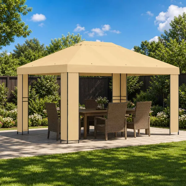 Pavillon 4 × 3 m Crème Polyester et Acier 190 gsm