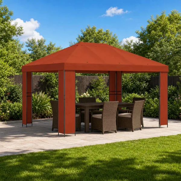 Pavillon 4 × 3 m Terre cuite Polyester et Acier 190 gsm