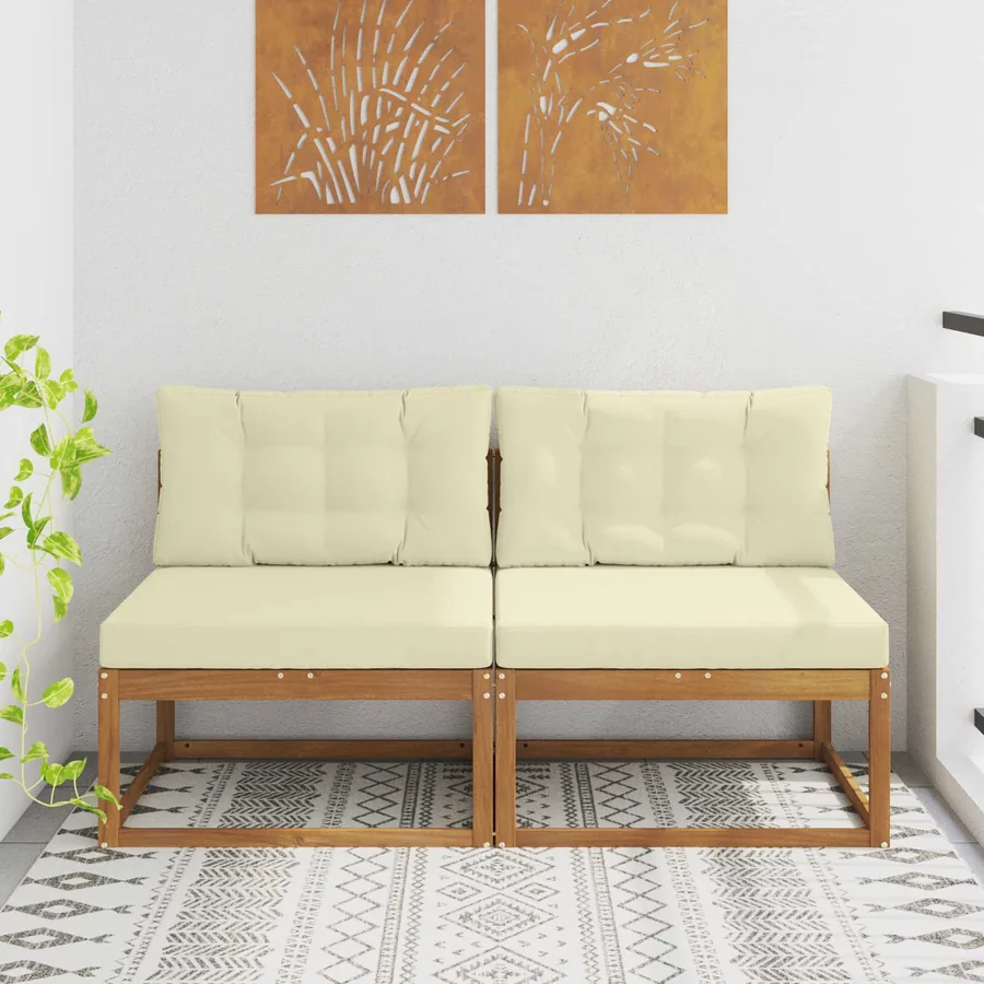 Sofa de milieu extérieur avec coussin 2 Pièce Naturel