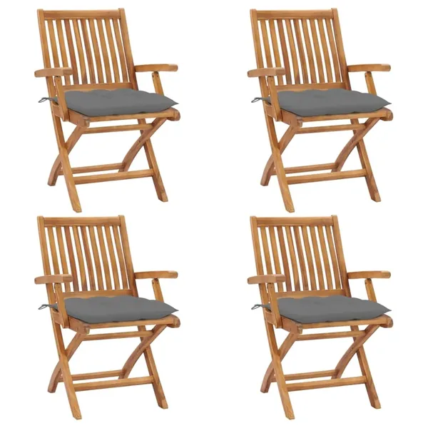 Chaises pliables de jardin avec coussins lot de 4 Teck solide