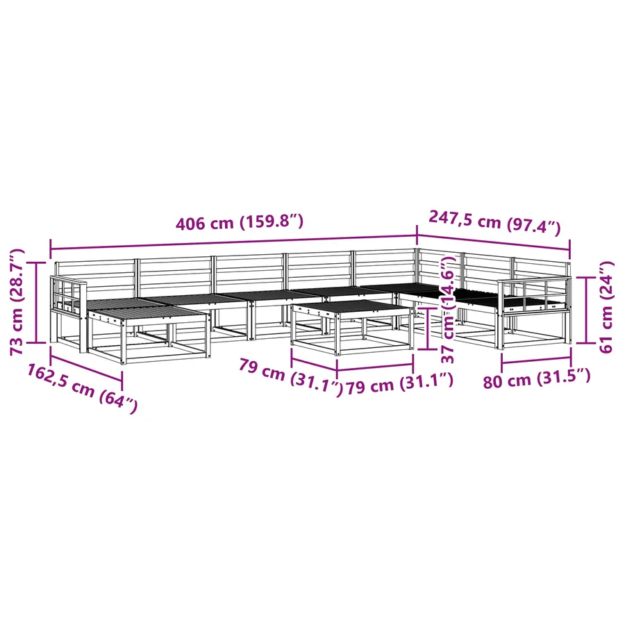 Ensemble de canapés d'extérieur 9 pcs Naturel - 11