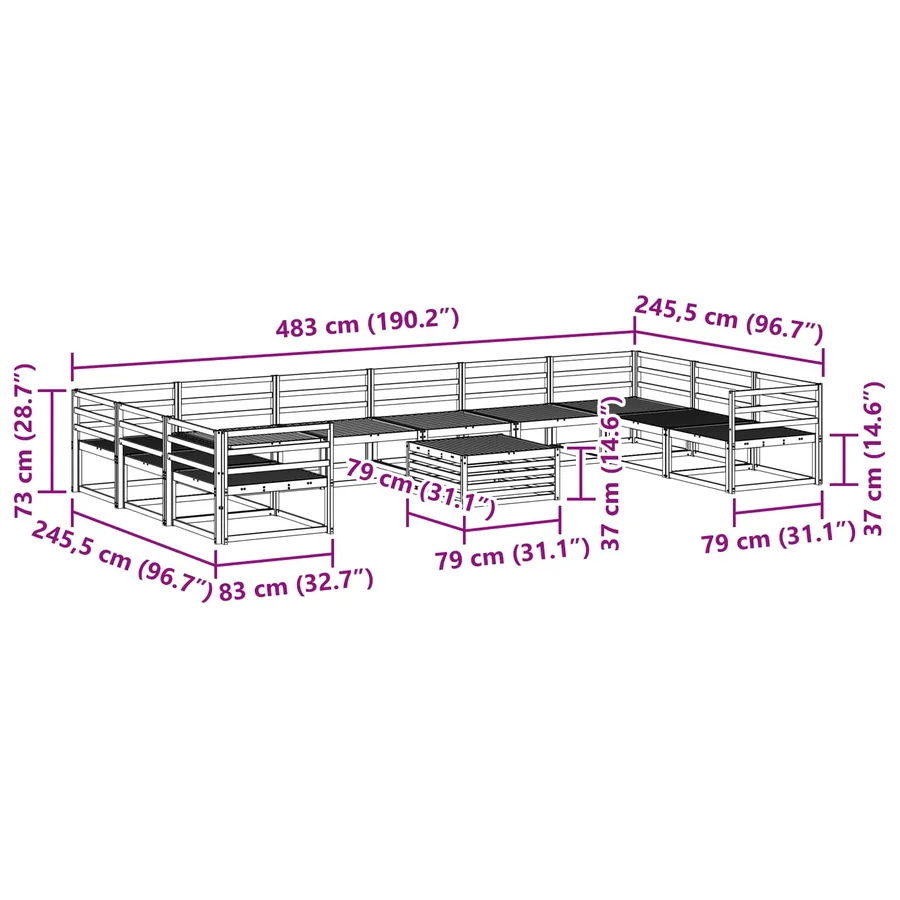 Ensemble de canapés d'extérieur 11 pcs Naturel - 11
