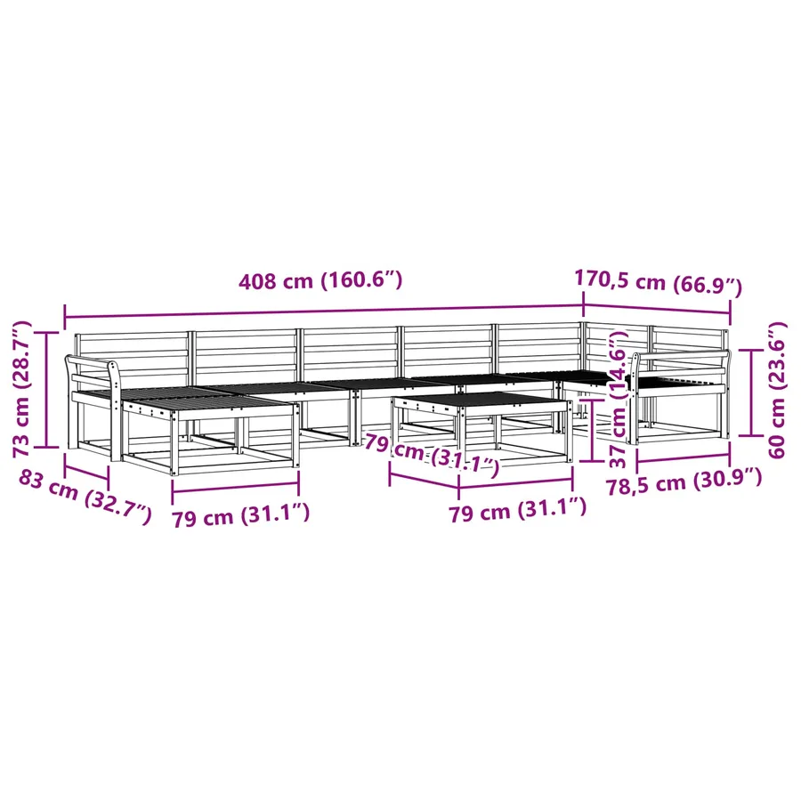 Ensemble de canapés d'extérieur 8 pcs Naturel - 12